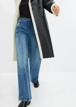 Damen bonprix Jeans|Kurzgrößen|Wide-Leg Jeans Mid Waist