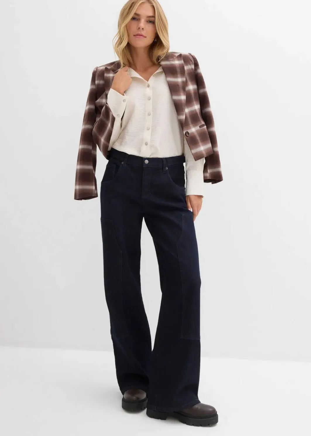 Damen bonprix Jeans|Kurzgrößen|Wide-Leg Jeans Mid Waist