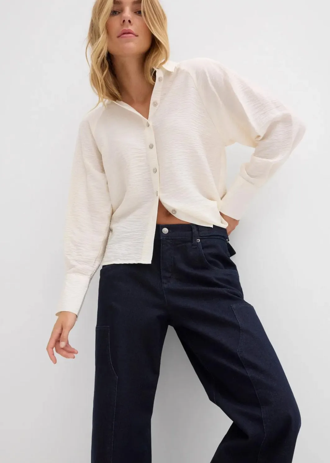 Damen bonprix Jeans|Kurzgrößen|Wide-Leg Jeans Mid Waist