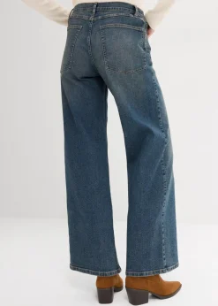 Damen bonprix Kurzgrößen|Jeans|Wide-Leg-Jeans, High Waist