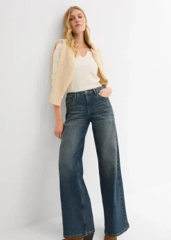 Damen bonprix Kurzgrößen|Jeans|Wide-Leg-Jeans, High Waist