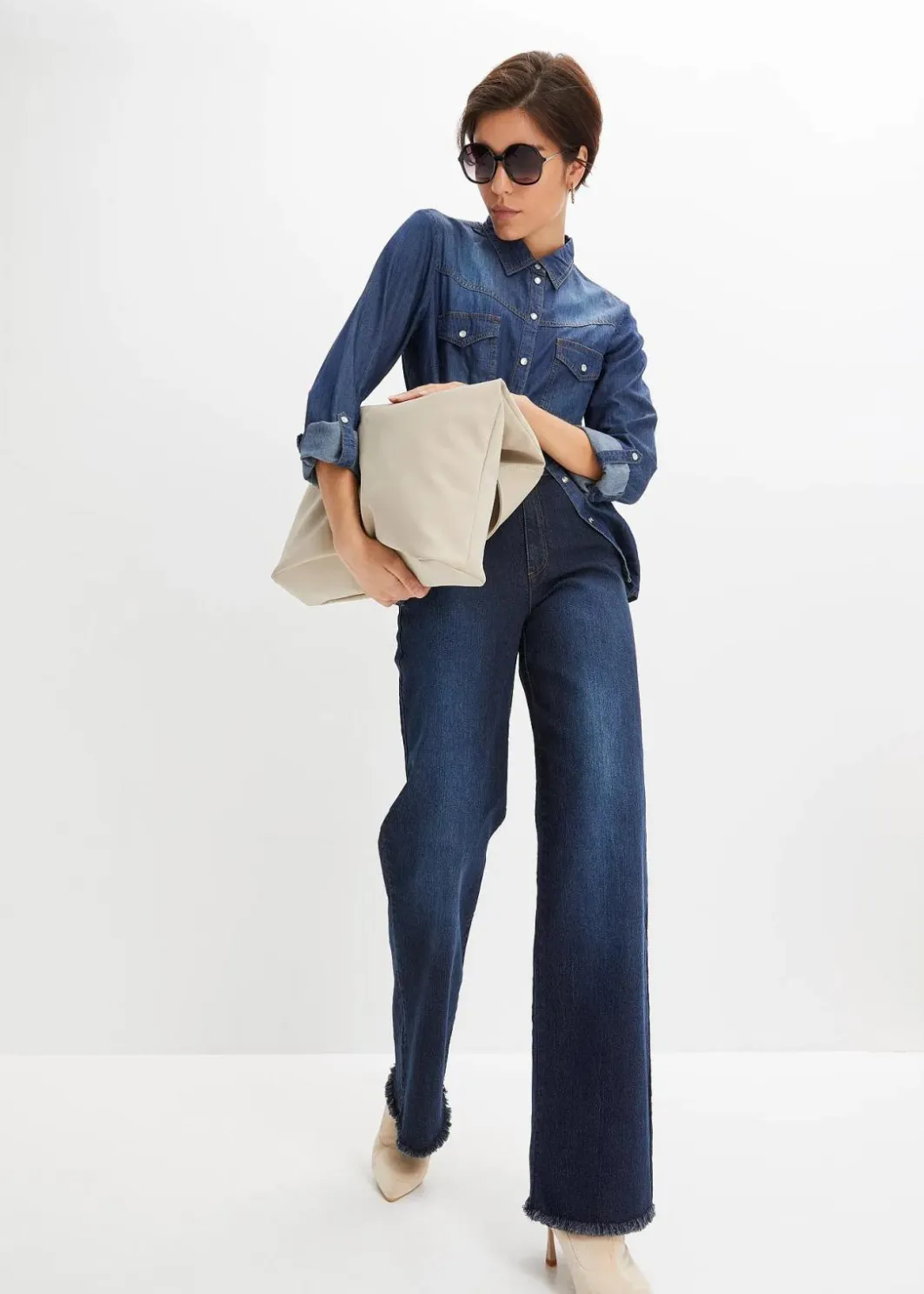 Damen bonprix Bekleidung·Shirts & Tops|Jeans|Wide-Leg-Jeans, High Waist