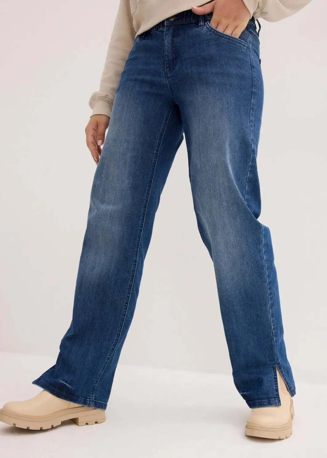Damen bonprix Jeans|Bekleidung·Shirts & Tops|Wide-Leg-Jeans High Waist, Bequembund
