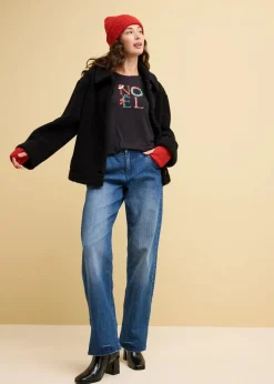 Damen bonprix Jeans|Bekleidung·Shirts & Tops|Wide-Leg-Jeans High Waist, Bequembund