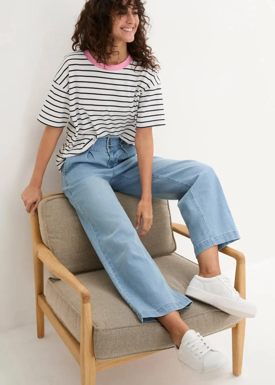 Damen bonprix Bekleidung·Shirts & Tops|Jeans|Wide-Leg-Jeans High Waist, Bequembund