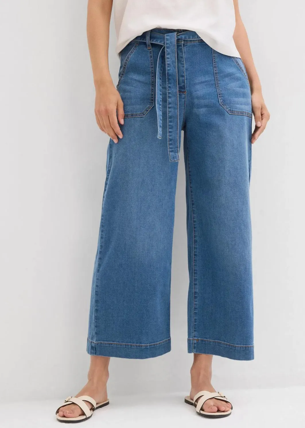 Damen bonprix Jeans|Bekleidung·Shirts & Tops|Wide-Leg-Jeans High Waist, Bequembund cropped