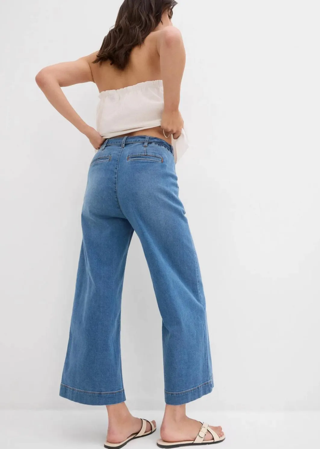 Damen bonprix Jeans|Bekleidung·Shirts & Tops|Wide-Leg-Jeans High Waist, Bequembund cropped