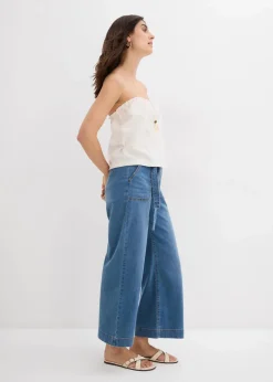Damen bonprix Jeans|Bekleidung·Shirts & Tops|Wide-Leg-Jeans High Waist, Bequembund cropped