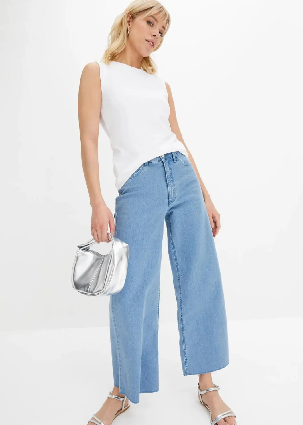 Damen bonprix Jeans|Bekleidung·Shirts & Tops|Wide-Leg-Jeans, High Waist, cropped