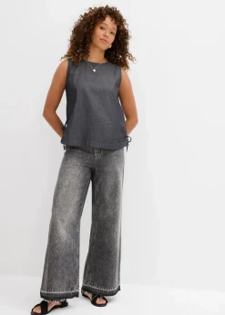 Damen bonprix Jeans|Wide-Leg-Jeans High Waist, cropped