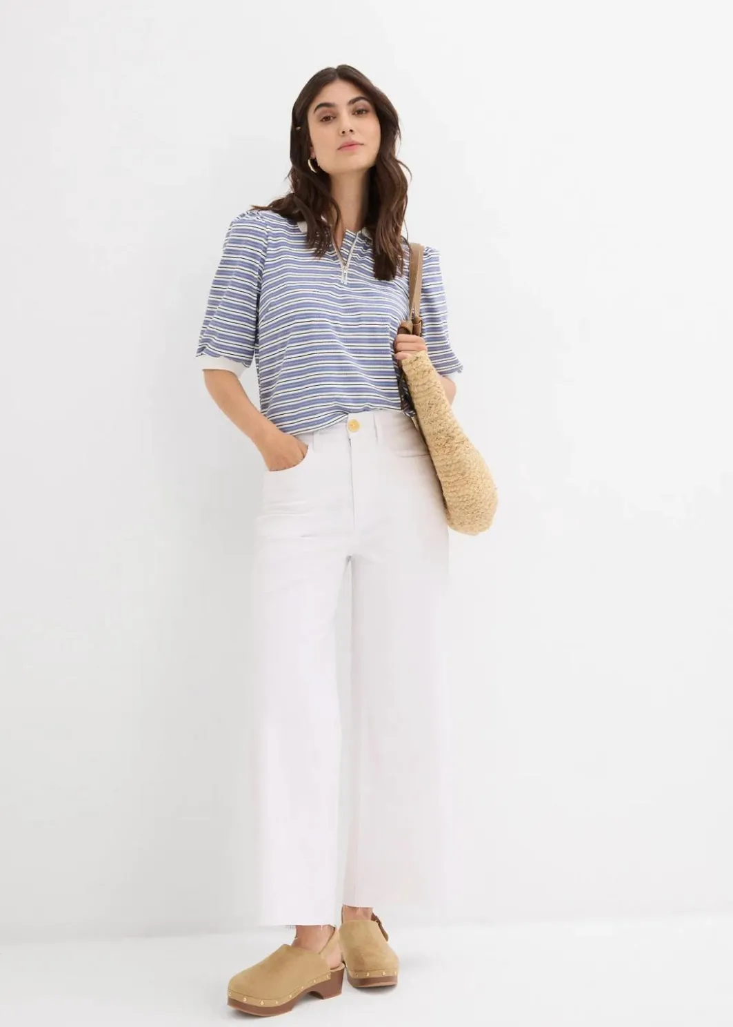 Damen bonprix Bekleidung·Shirts & Tops|Jeans|Wide-Leg-Jeans, High Waist, cropped