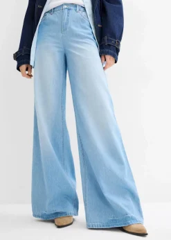 Damen bonprix Jeans|Kurzgrößen|Wide-Leg-Jeans, High Waist, Full Length Bequembund