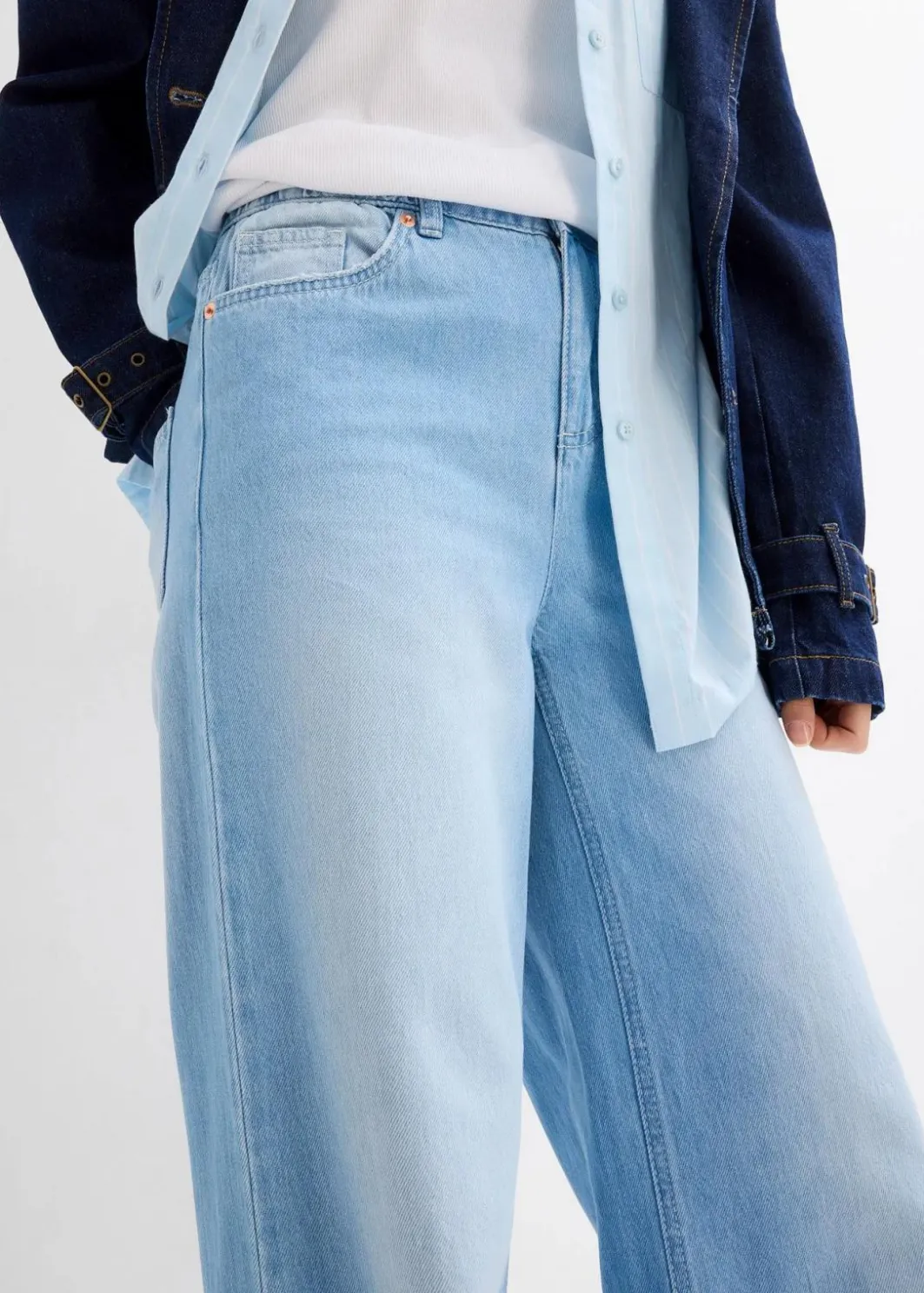 Damen bonprix Jeans|Kurzgrößen|Wide-Leg-Jeans, High Waist, Full Length Bequembund