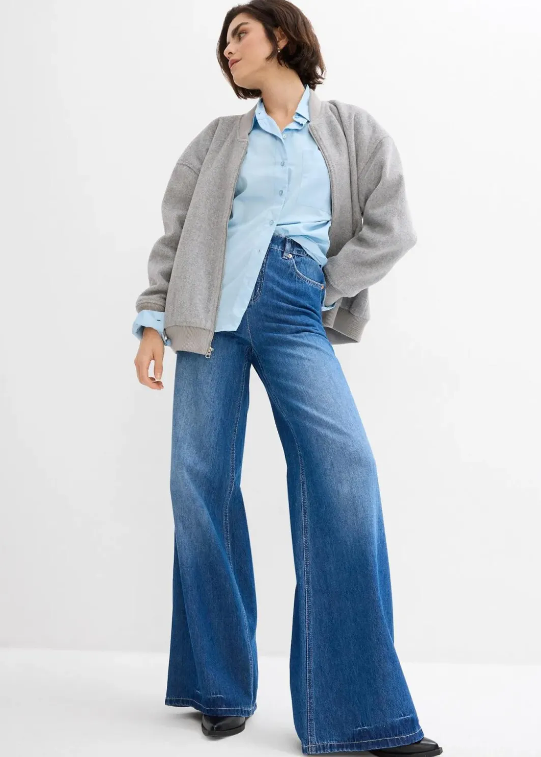Discount Wide-Leg-Jeans, High Waist, Full Length Bequembund Damen Jeans|Kurzgrößen