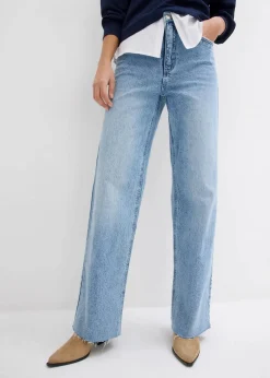 Damen bonprix Jeans|Kurzgrößen|Wide-Leg-Jeans, High Waist, full Length