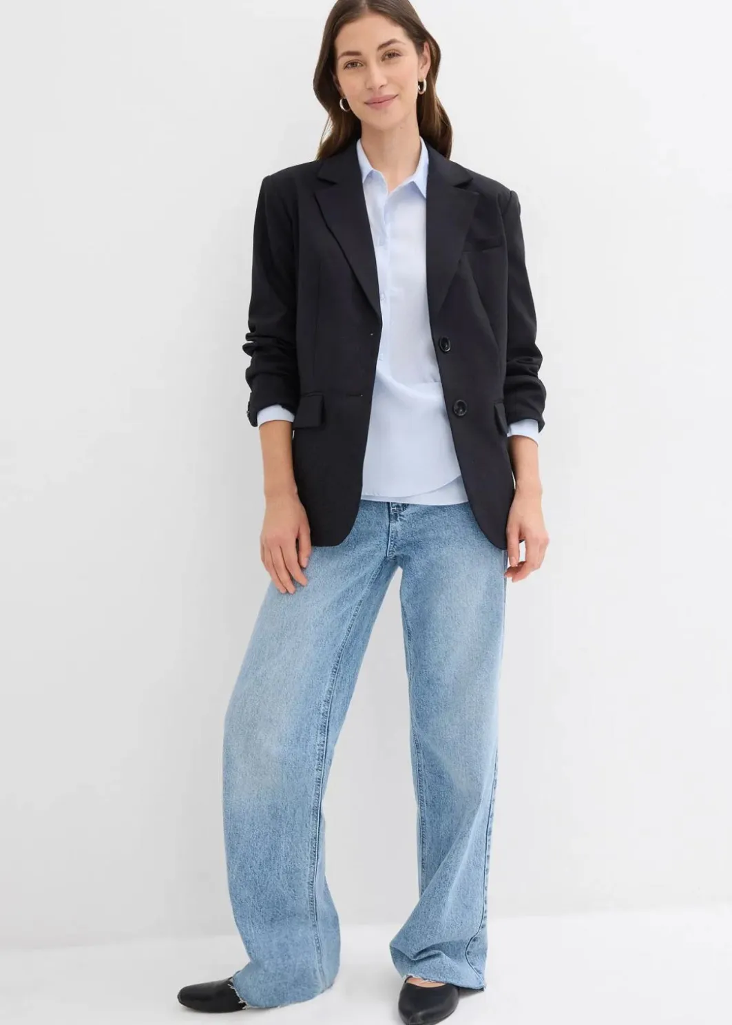 Damen bonprix Jeans|Kurzgrößen|Wide-Leg-Jeans, High Waist, full Length