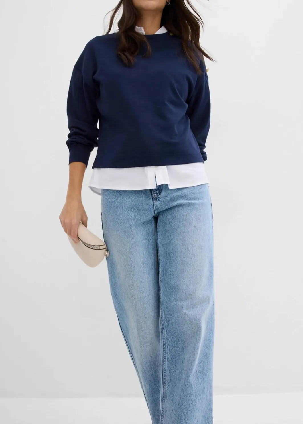 Damen bonprix Jeans|Kurzgrößen|Wide-Leg-Jeans, High Waist, full Length