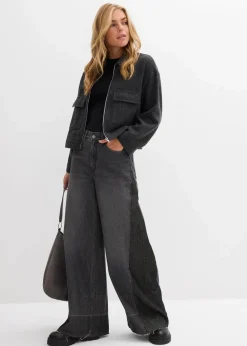 Damen bonprix Bekleidung·Shirts & Tops|Jeans|Wide-Leg-Jeans High Waist mit Einsatz