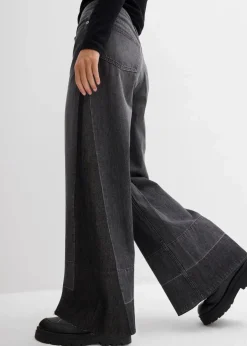 Damen bonprix Bekleidung·Shirts & Tops|Jeans|Wide-Leg-Jeans High Waist mit Einsatz
