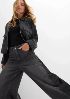 Damen bonprix Bekleidung·Shirts & Tops|Jeans|Wide-Leg-Jeans High Waist mit Einsatz