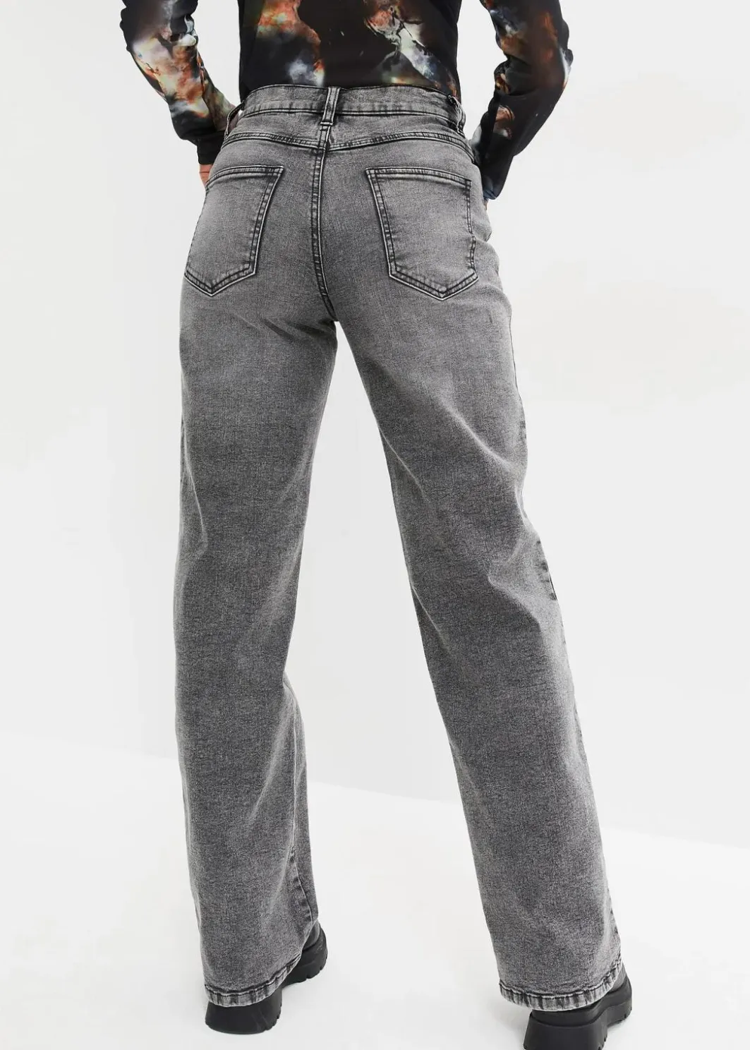 Damen bonprix Jeans|Wide-Leg-Jeans, High Waist mit Nietenbesatz