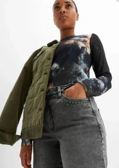 Damen bonprix Jeans|Wide-Leg-Jeans, High Waist mit Nietenbesatz