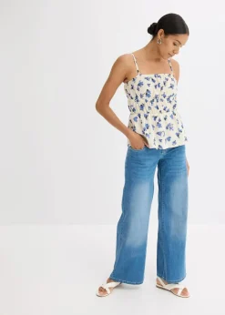 Damen bonprix Jeans|Kurzgrößen|Wide-Leg-Jeans, Low Waist