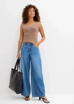 Best Wide-Leg-Jeans Mid Waist Damen Jeans|Kurzgrößen
