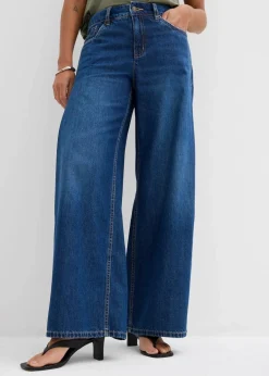Damen bonprix Jeans|Kurzgrößen|Wide-Leg-Jeans Mid Waist