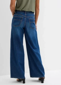 Damen bonprix Jeans|Kurzgrößen|Wide-Leg-Jeans Mid Waist