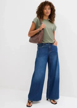 Damen bonprix Jeans|Kurzgrößen|Wide-Leg-Jeans Mid Waist