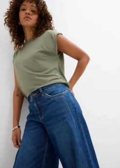 Damen bonprix Jeans|Kurzgrößen|Wide-Leg-Jeans Mid Waist