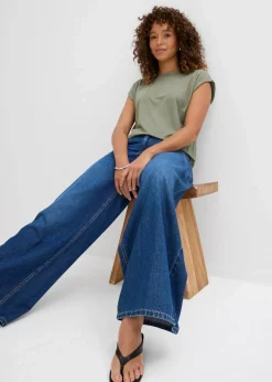 Damen bonprix Jeans|Kurzgrößen|Wide-Leg-Jeans Mid Waist