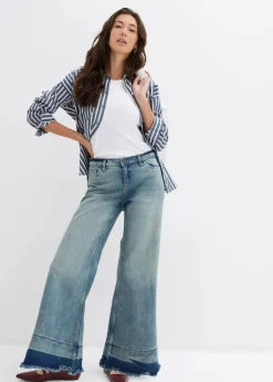 Damen bonprix Jeans|Kurzgrößen|Wide-Leg-Jeans Mid Waist