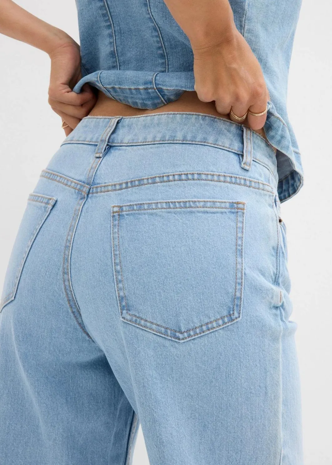 Damen bonprix Jeans|Kurzgrößen|Wide-Leg-Jeans Mid Waist