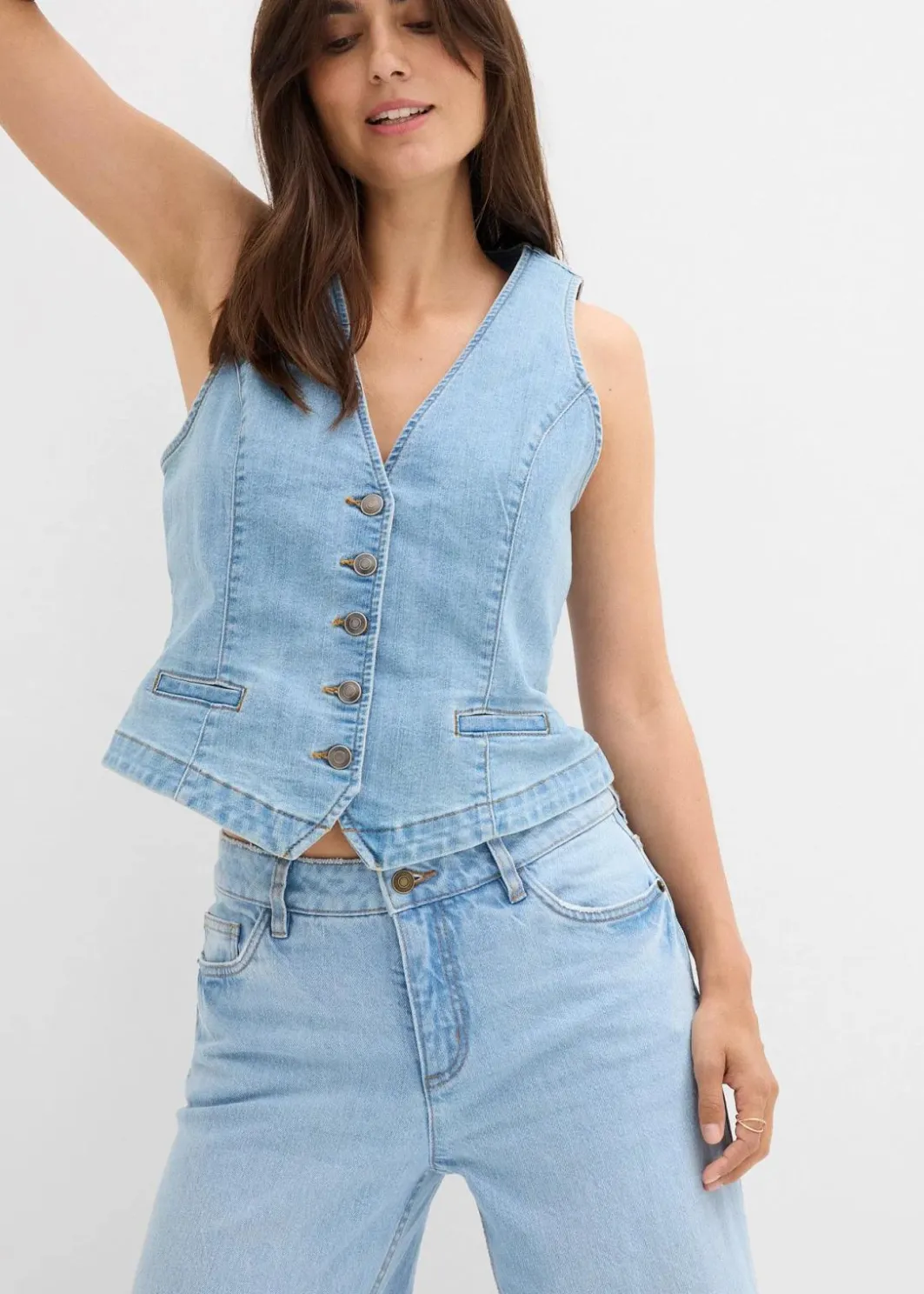 Damen bonprix Jeans|Kurzgrößen|Wide-Leg-Jeans Mid Waist