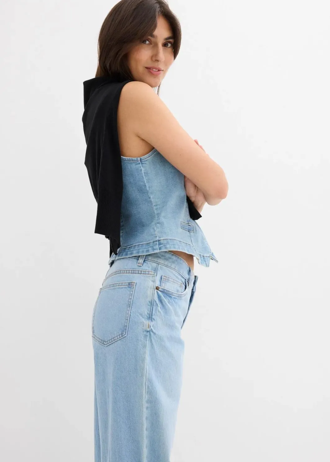 Damen bonprix Jeans|Kurzgrößen|Wide-Leg-Jeans Mid Waist
