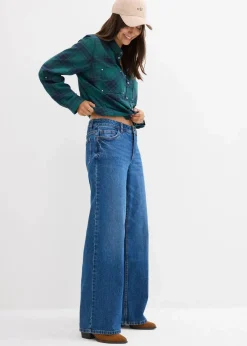 Damen bonprix Kurzgrößen|Bekleidung·Shirts & Tops|Wide-Leg-Jeans Mid Waist