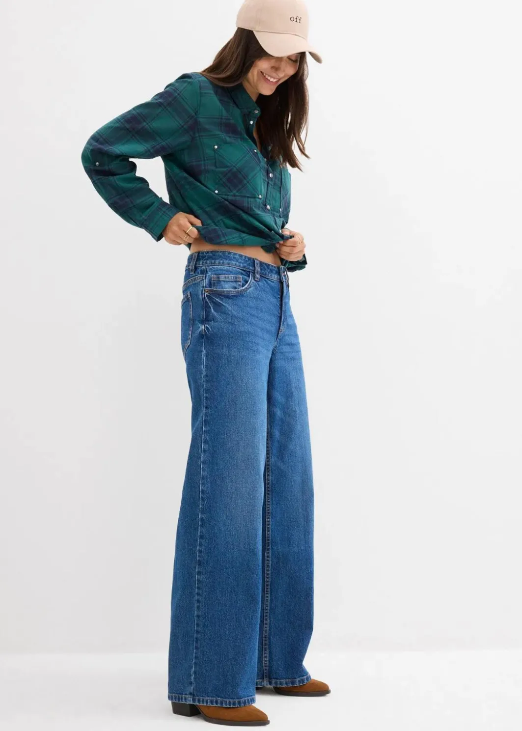 Damen bonprix Kurzgrößen|Bekleidung·Shirts & Tops|Wide-Leg-Jeans Mid Waist