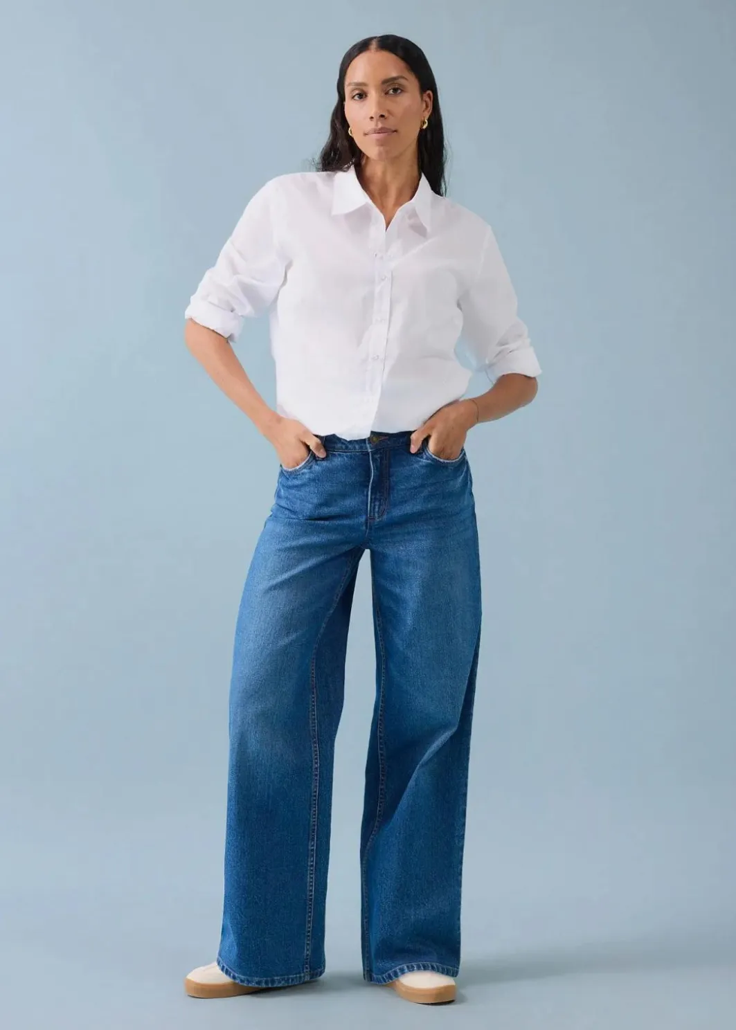 Damen bonprix Kurzgrößen|Bekleidung·Shirts & Tops|Wide-Leg-Jeans Mid Waist