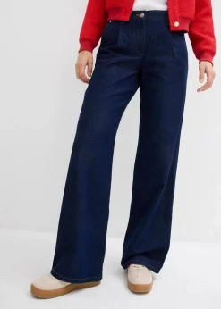 Damen bonprix Jeans|Kurzgrößen|Wide-Leg-Jeans, Mid Waist
