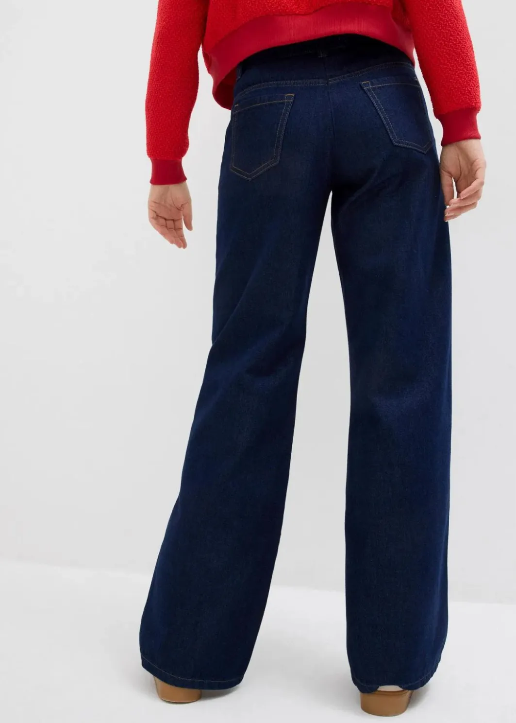Damen bonprix Jeans|Kurzgrößen|Wide-Leg-Jeans, Mid Waist