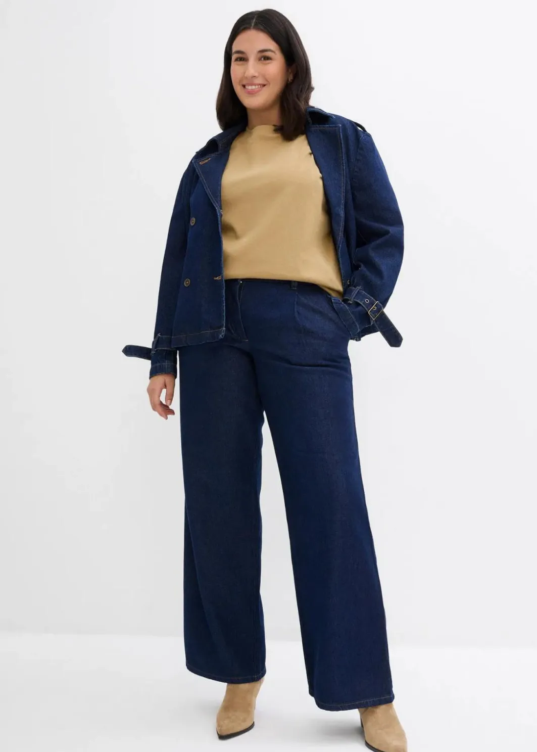 Damen bonprix Jeans|Kurzgrößen|Wide-Leg-Jeans, Mid Waist