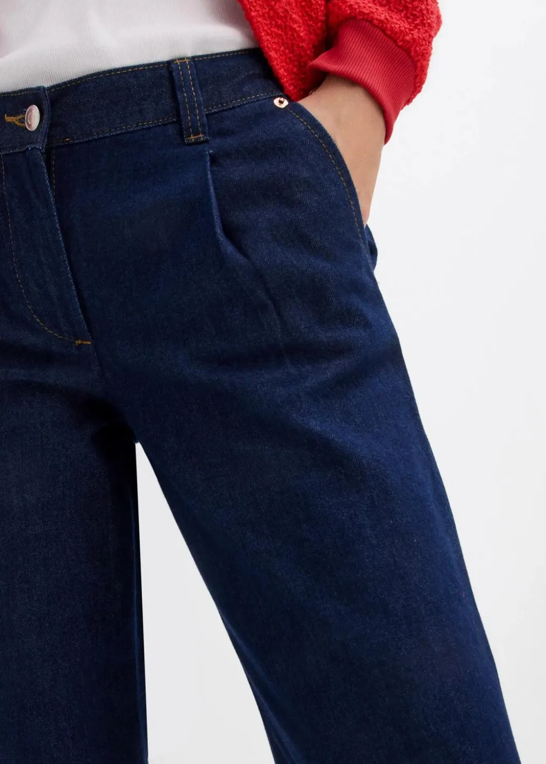Damen bonprix Jeans|Kurzgrößen|Wide-Leg-Jeans, Mid Waist