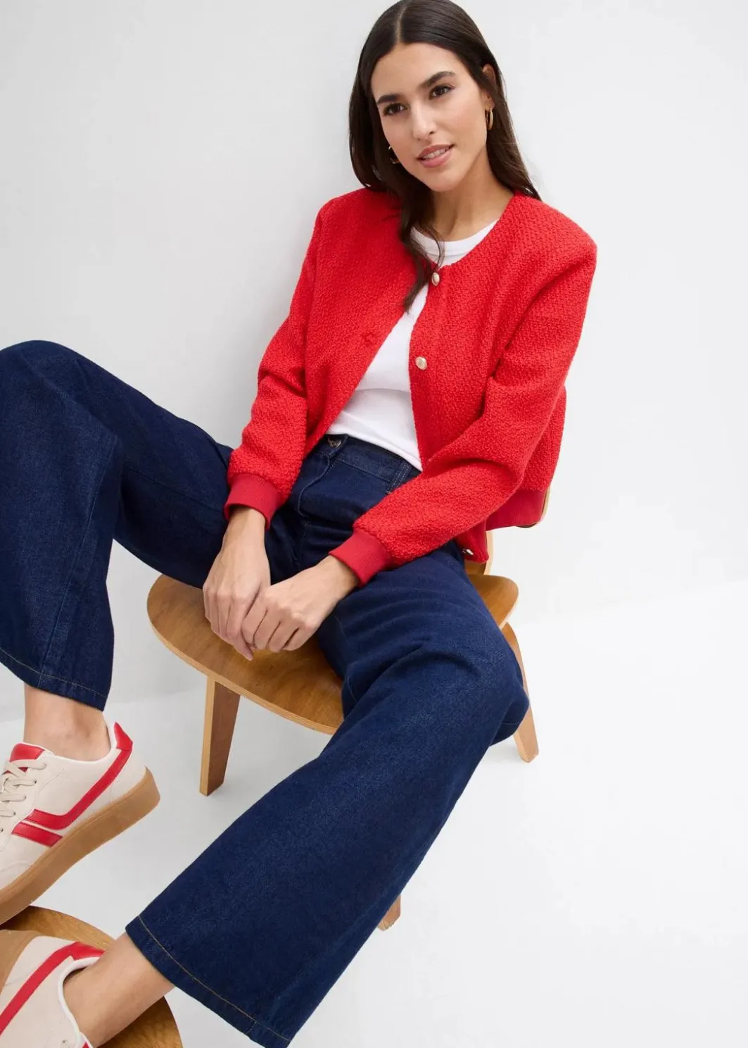 Damen bonprix Jeans|Kurzgrößen|Wide-Leg-Jeans, Mid Waist