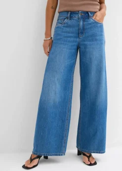 Damen bonprix Kurzgrößen|Bekleidung·Shirts & Tops|Wide-Leg-Jeans Mid Waist