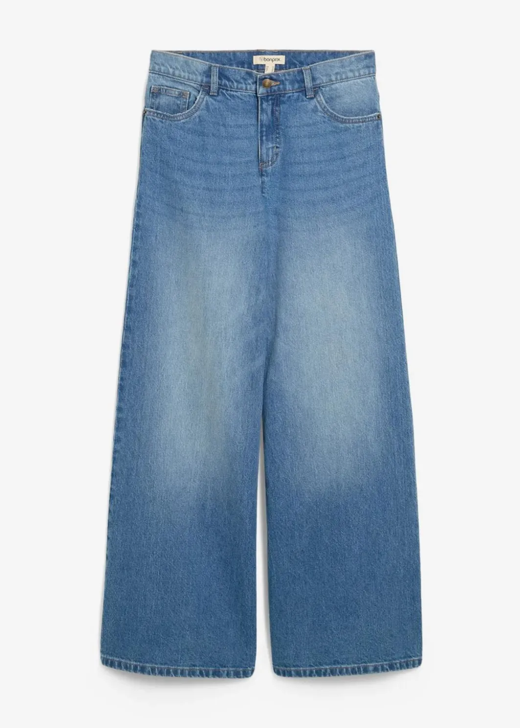Damen bonprix Jeans|Kurzgrößen|Wide-Leg-Jeans Mid Waist