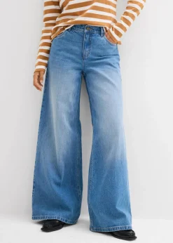 Damen bonprix Jeans|Kurzgrößen|Wide-Leg-Jeans Mid Waist