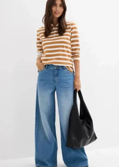 Damen bonprix Jeans|Kurzgrößen|Wide-Leg-Jeans Mid Waist