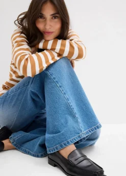 Damen bonprix Jeans|Kurzgrößen|Wide-Leg-Jeans Mid Waist